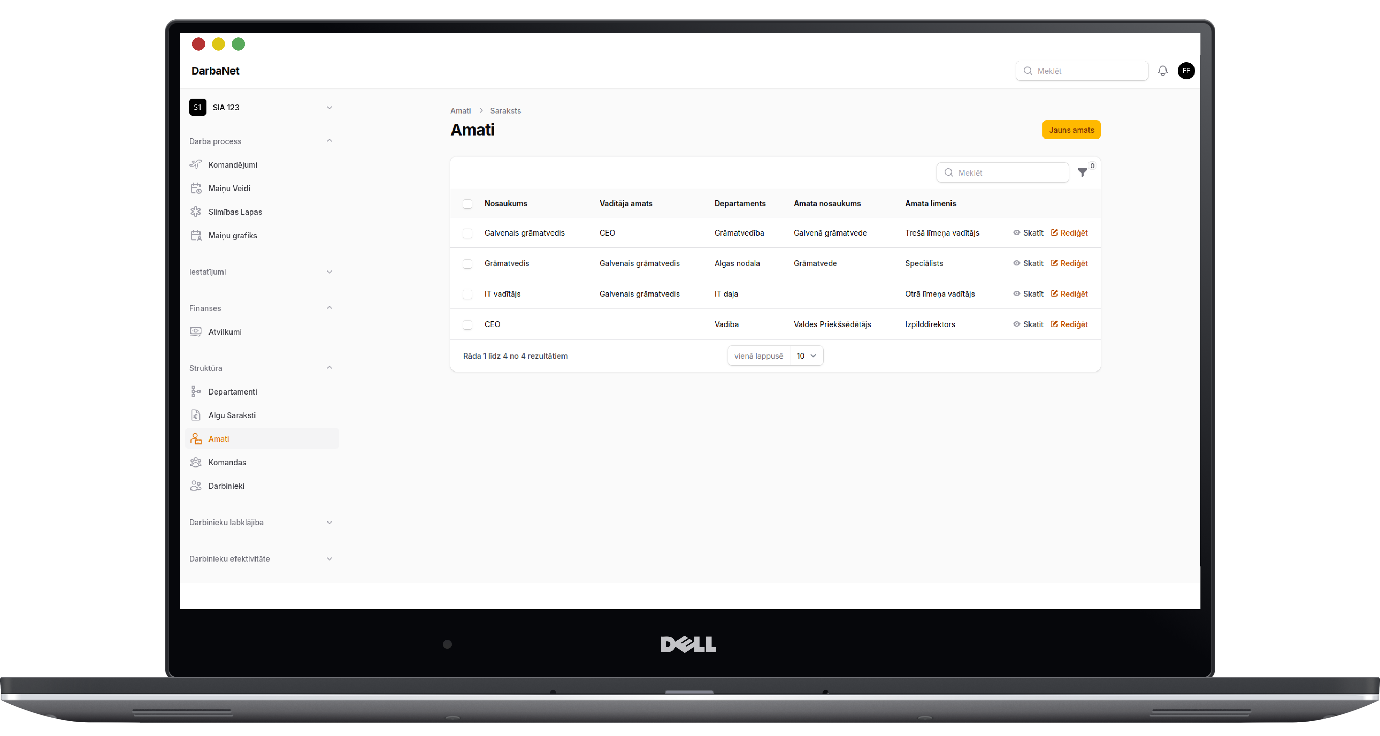 DarbaNet: Darba pozīcijas un amatu saraksts uzņēmumā